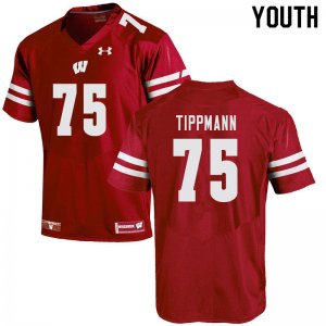 Youth Wisconsin Badgers NCAA #75 Joe Tippmann Red Authentic Under Armour Stitched College Football Jersey TG31F35GM